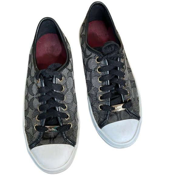 Coach Women's Empire Low Top Logo Print‎ Lace Up Fabric Sneaker Shoes 5.5B Black - Picture 1 of 12
